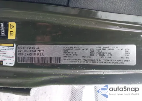 2022 Jeep Gladiator Rubicon 4X4 from USA, damaged, VIN 1C6JJTBG5NL124677